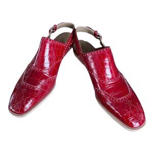 Hermes Rouge Niloticus Crocodile Odette Sandal EU 39 Mule Shoes Clogs Like New